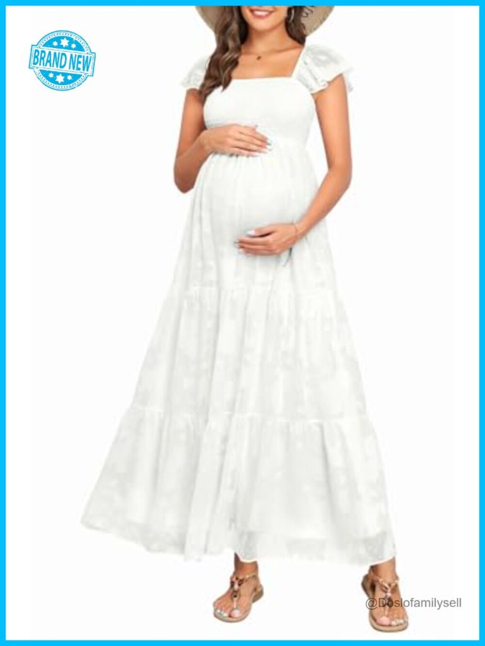 Maternity Maxi Dress Smocked Top Baby Shower Photoshoot A-Line